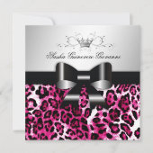 311- Chic Hot Pink Leopard Bow  | Zoet 16 Kaart (Voorkant)