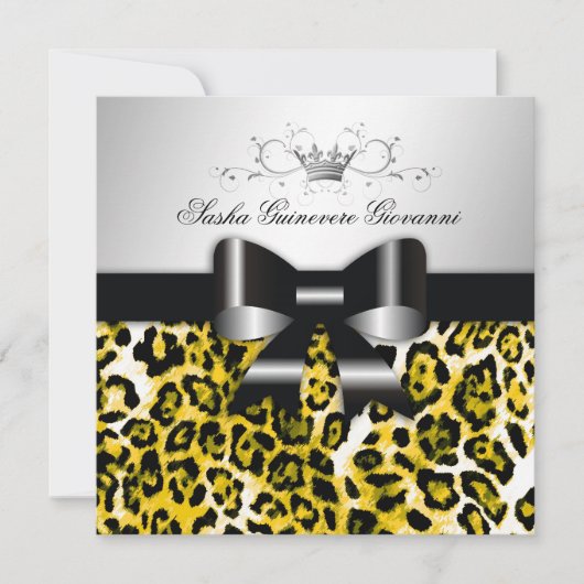 311- Chic Hot Yellow Leopard Bow | Zoet 16 Kaart (Voorkant)