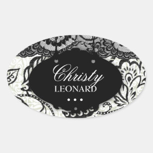311-Chic & Lacy   Zwart Wit Origineel Ovale Sticker