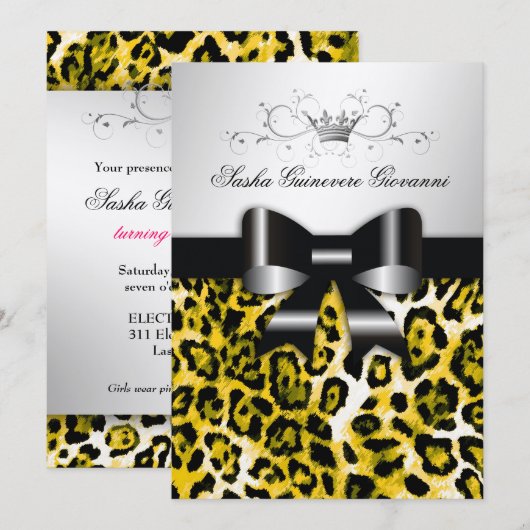 311 Chic Yellow Leopard Bow Metallic Silve Kaart (Voorkant / Achterkant)