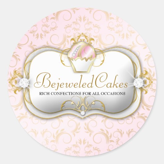 311 Ciao Bella Bejeweled Cakes | Roze achtergrond Ronde Sticker (Voorkant)
