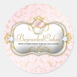311 Ciao Bella Bejeweled Cakes   Roze achtergrond Ronde Sticker