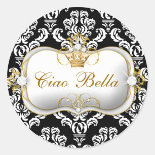 311 Ciao Bella Elegant Damask Zwart Wit Ronde Sticker