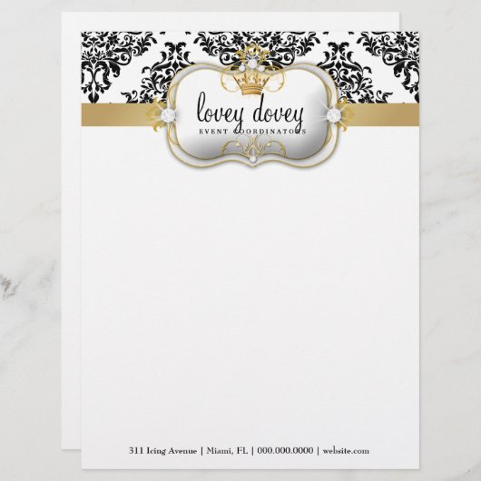 311 Ciao Bella & Lovey Dovey Damask Black Wite Briefhoofd Sjabloon (Voorkant / Achterkant)