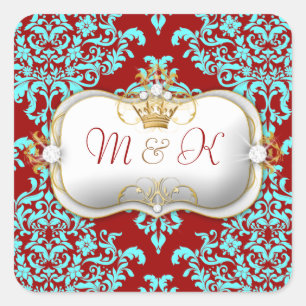 311 Ciao Bella & Lovey Dovey Damask Red Turquiose Vierkante Sticker