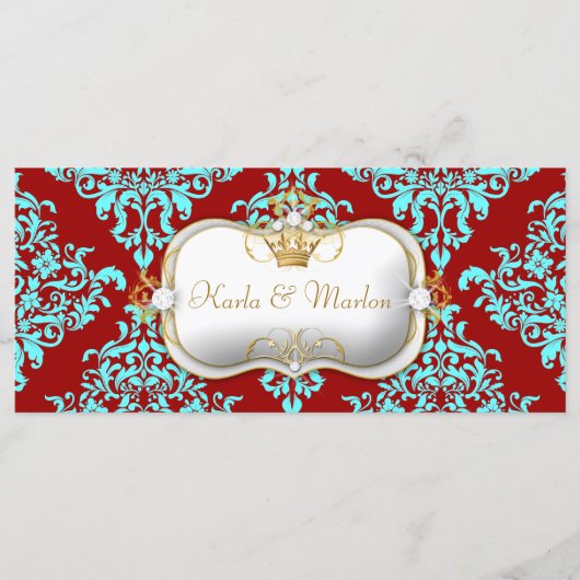 311 Ciao Bella Lovey Dovey Damask Wedding Program Programmakaart (Voorkant)