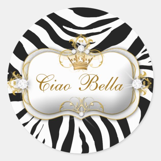 311 Ciao Bella Zebra Strepen Ronde Sticker (Voorkant)