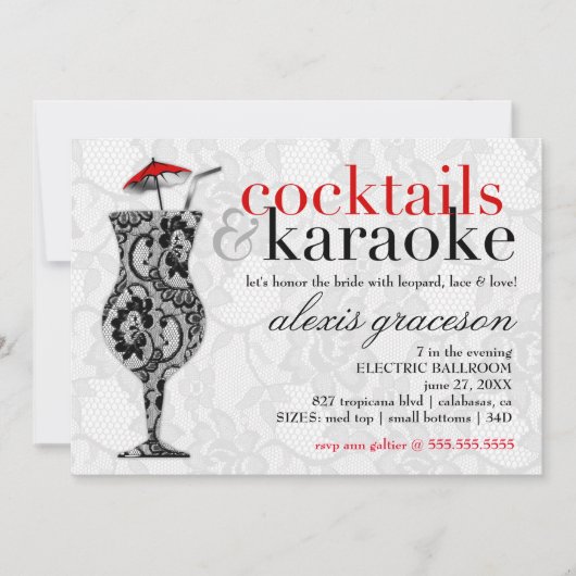 311 Cocktails & Karaoke Lace Uitnodiging (Voorkant)