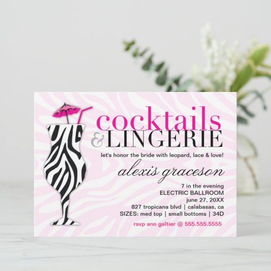 311 Cocktails & Lingerie-Zebra Kaart (Staand voorkant)