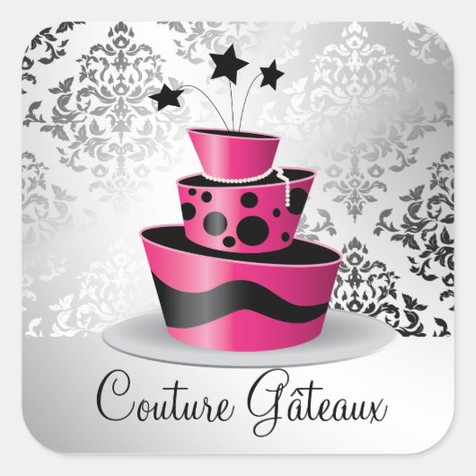 311 Couture Gâteaux Hot Pink Vierkante Sticker (Voorkant)