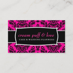 311 Cream Puff & Love Black Hot Pink Damask Visitekaartje