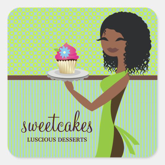311 Cupcake Cutie Blauw Groen Afrikaans Amerikaans Vierkante Sticker (Voorkant)