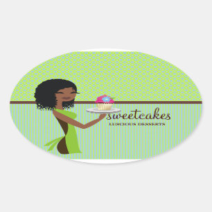 311 Cupcake Cutie Blue Green African American Ovale Sticker