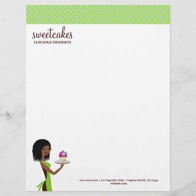 311 Cupcake Cutie Blue, Green Letterhead Gepersonaliseerd Briefhoofd (Voorkant)