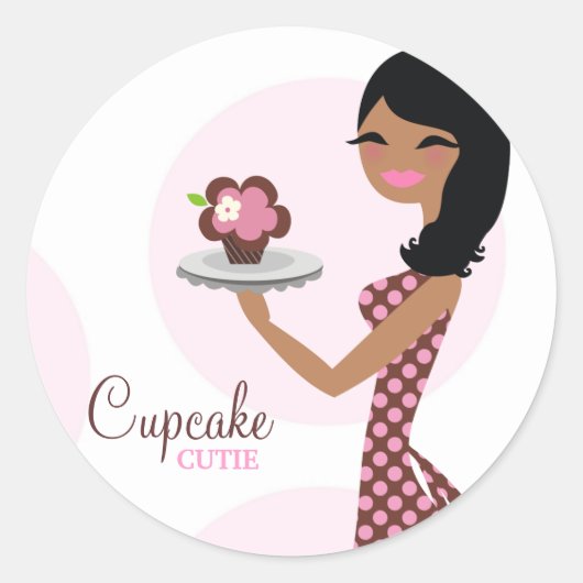 311-Cupcake Cutie Etnisch Golvend Haar Ronde Sticker (Voorkant)