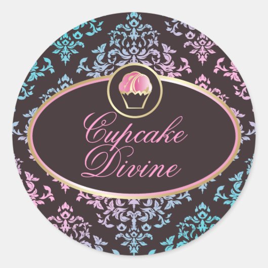 311 Cupcake Divine Pink Aqua Damask Sticker (Voorkant)