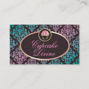 311 Cupcake Divine Solid Aqua Pink Damask Visitekaartje