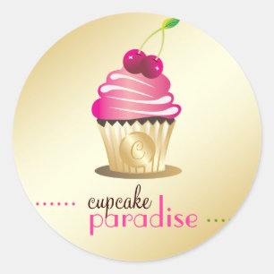 311-Cupcake Paradise Monogram Ronde Sticker