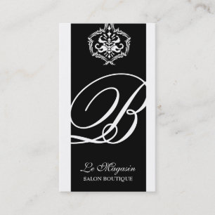 311-Dahlia Damask Monogram Black White Visitekaartje
