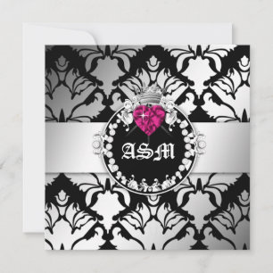 311-Damask Queen of Hearts Sweet 16 BW Kaart