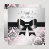 311-Damask Shimmer Black Bow Roze Baby shower Kaart (Voorkant / Achterkant)