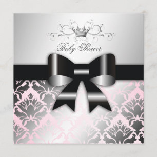 311-Damask Shimmer Black Bow Roze Baby shower Kaart