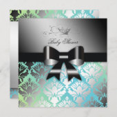 311-Damask Shimmer Black Bow Turq Limoen Baby show Kaart (Voorkant / Achterkant)