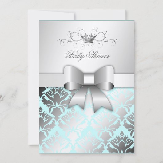 311 Damask Shimmer Bow Boy Blue Baby shower Kaart (Voorkant)