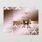 311 Damask Shimmer Bow Brown Pink Baby shower Kaart (Voorkant / Achterkant)