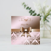 311 Damask Shimmer Bow Brown Pink Baby shower Kaart (Staand voorkant)