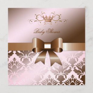 311 Damask Shimmer Bow Brown Pink Baby shower Kaart