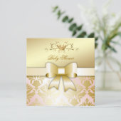 311 Damask Shimmer Bow Champagne Pink Baby shower Kaart (Staand voorkant)