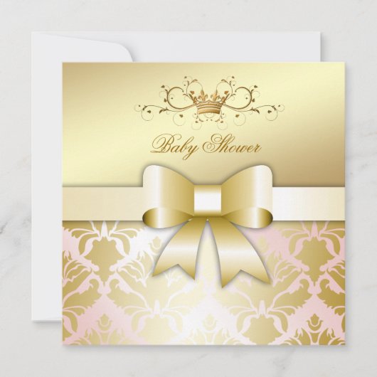 311 Damask Shimmer Bow Champagne Pink Baby shower Kaart (Voorkant)