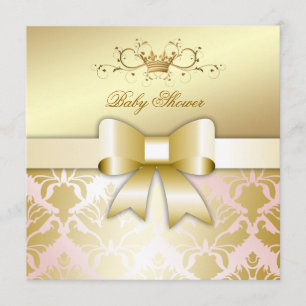 311 Damask Shimmer Bow Champagne Pink Baby shower Kaart