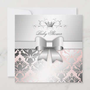 311 Damask Shimmer Bow Champagne Pink Baby shower Kaart