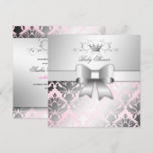311-Damask Shimmer Bow Precious Pink Baby shower Kaart (Voorkant / Achterkant)