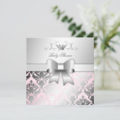 311-Damask Shimmer Bow Precious Pink Baby shower Kaart (Staand voorkant)