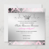 311-Damask Shimmer Bow Precious Pink Baby shower Kaart (Achterkant)