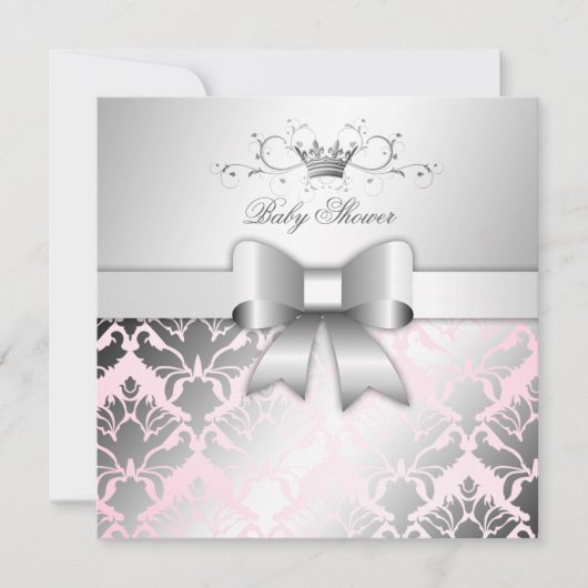 311-Damask Shimmer Bow Precious Pink Baby shower Kaart (Voorkant)