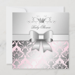 311-Damask Shimmer Bow Precious Pink Baby shower Kaart