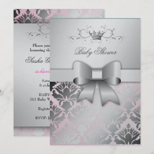 311 Damask Shimmer Bow Precious Pink Baby shower Kaart