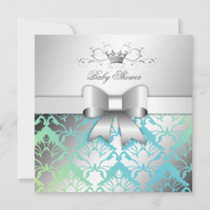 311-Damask Shimmer Bow Turquoise Limoen Baby showe Kaart