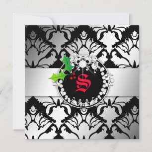 311-Damask Shimmer Kerstmis Invite Black Kaart