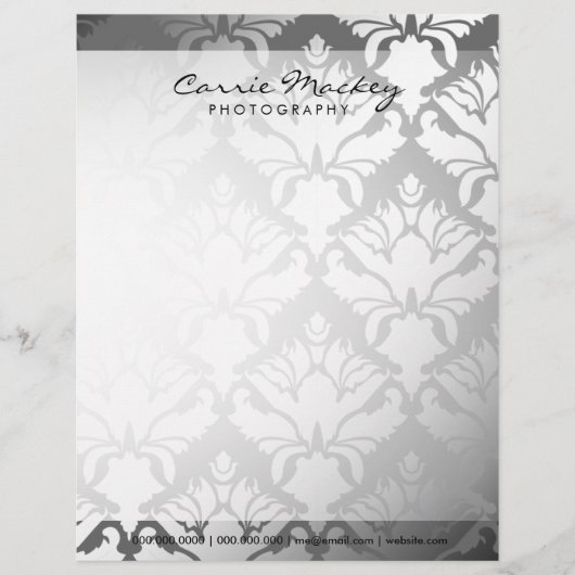 311-Damask Shimmer | Zilver Gepersonaliseerd Briefhoofd (Voorkant)