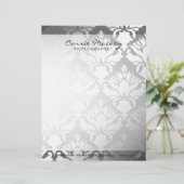 311-Damask Shimmer | Zilver Gepersonaliseerd Briefhoofd (Staand voorkant)
