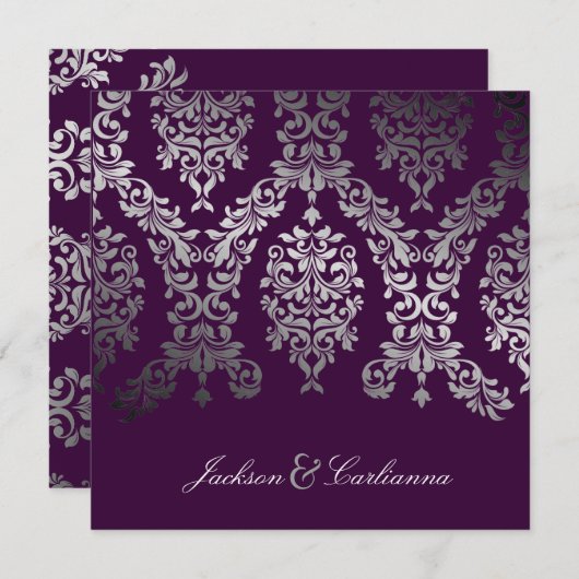 311-Dashing Damask | Faux Silver Eggplant Kaart (Voorkant / Achterkant)