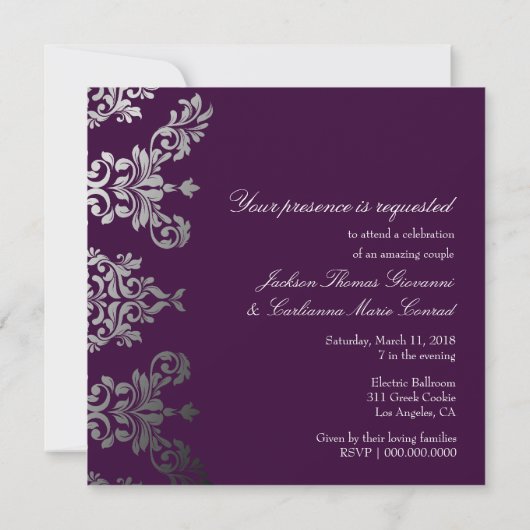 311-Dashing Damask | Faux Silver Eggplant Kaart (Achterkant)