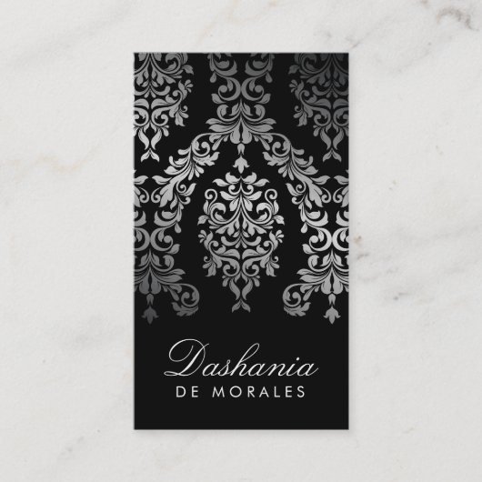 311 Dashing Damask Faux Silver Visitekaartje (Voorkant)