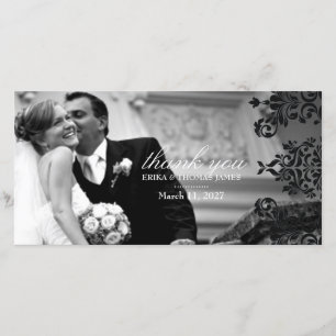 311-Dashing Damask Zwarte bedank foto Bedankkaart