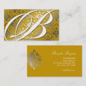 311-Dazzle Me Damask - B Monogram Gold Visitekaartje (Voorkant / Achterkant)